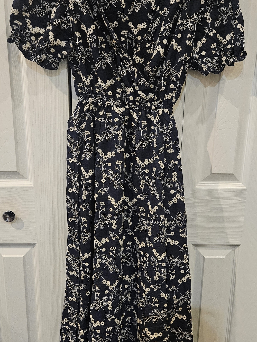 Women's Summer Navy Floral Maxi Dress with Puff Sleeves